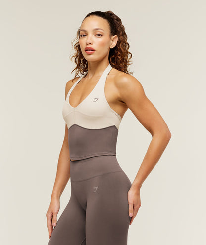 Colour Block Halter Neck Tank With Shelf - US 5954