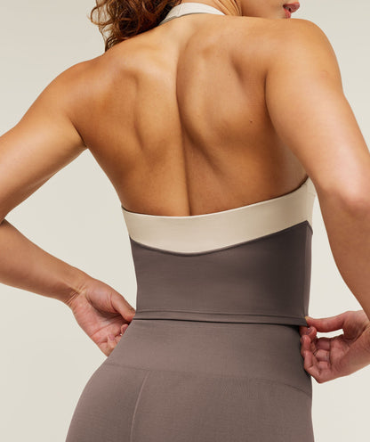 Colour Block Halter Neck Tank With Shelf - US 5954