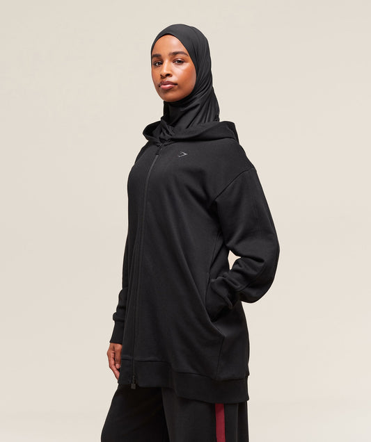 Covered Longline Zip Up Hoodie - US 7700