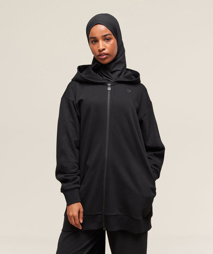 Covered Longline Zip Up Hoodie - US 7700