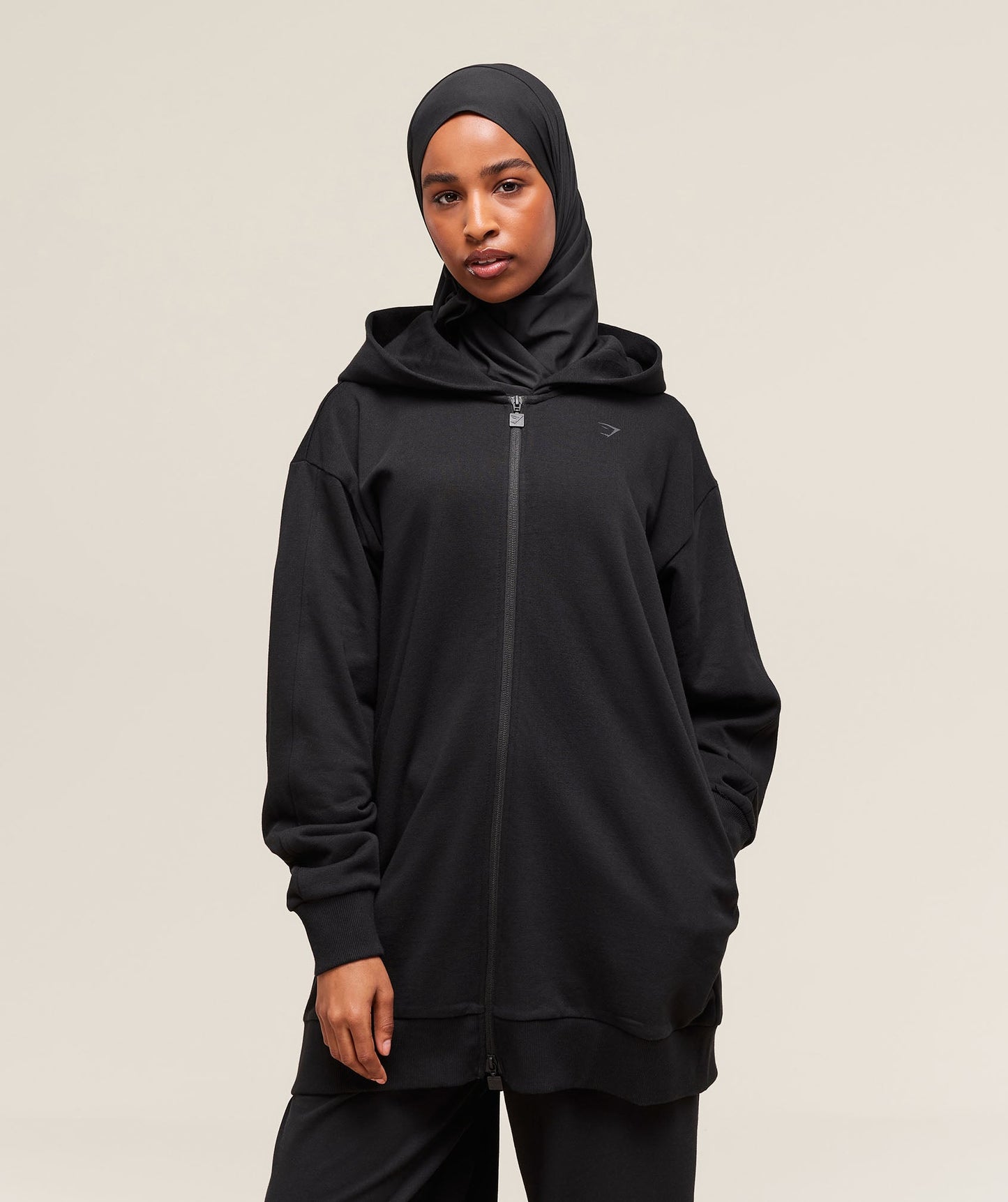 Covered Longline Zip Up Hoodie - US 6977