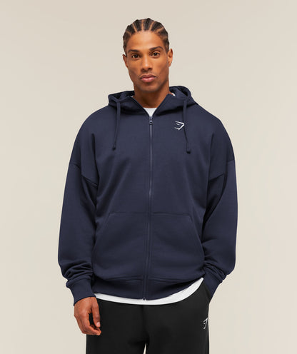 Crest Oversized Zip Up Hoodie - US 4474