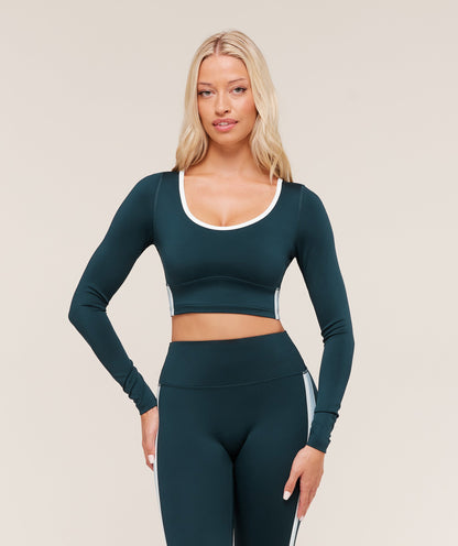 Piping Long Sleeve Crop Top - US 5724