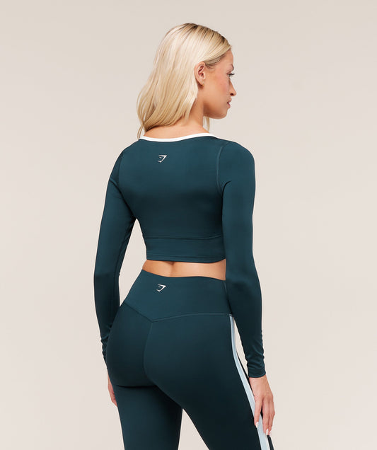 Piping Long Sleeve Crop Top - US 5724