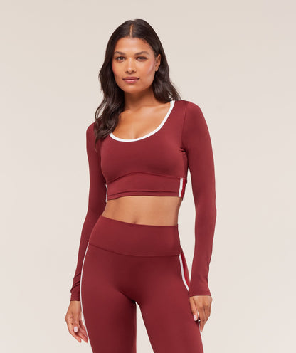 Piping Long Sleeve Crop Top - US 8806