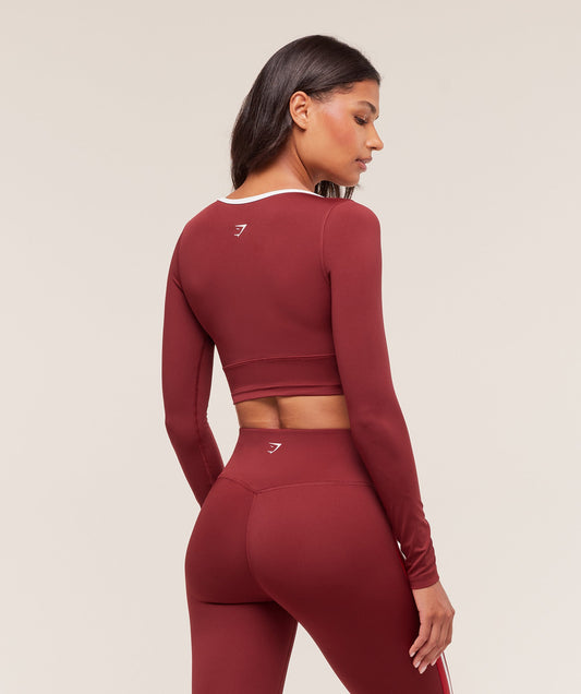 Piping Long Sleeve Crop Top - US 8806