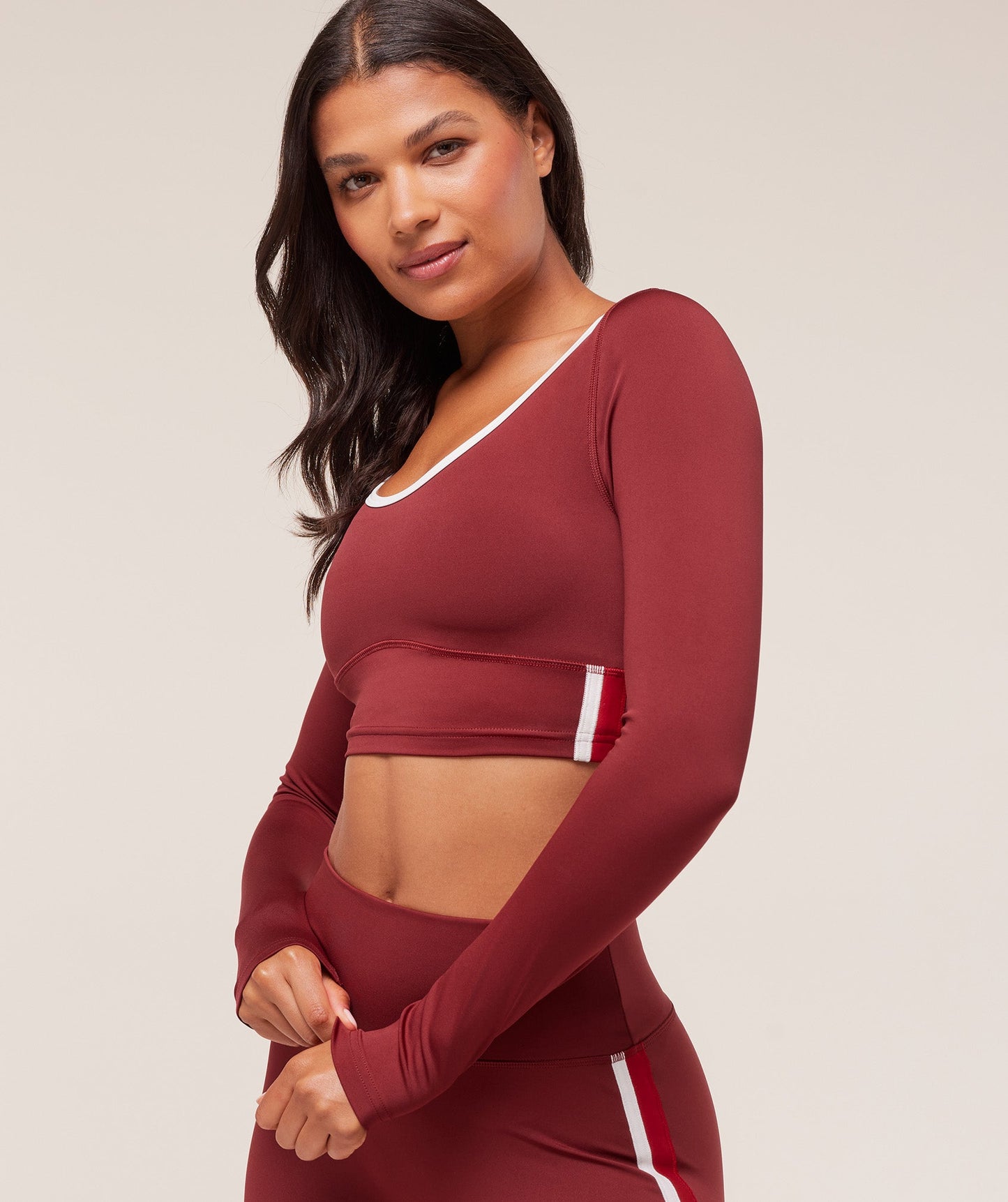 Piping Long Sleeve Crop Top - US 8806