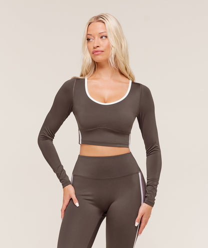 Piping Long Sleeve Crop Top - US 1331