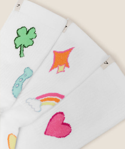 Lucky Graphic Crew Socks 3pk - US 2978