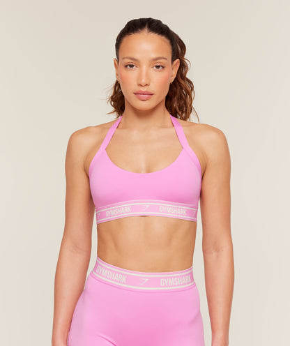 Light Support Halter Neck Logo Sports Bra - US 7678